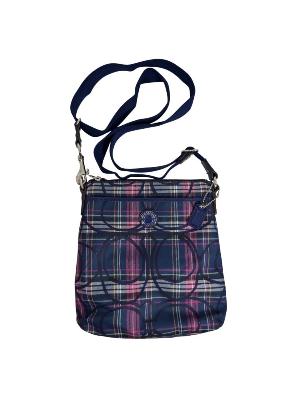 Coach Poppy Blue Purple Pink Tartan Plaid Signature Crossbody Bag + Hang Tag EUC